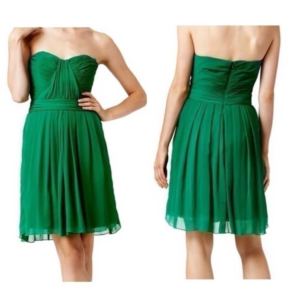 Badgley Mischka Collection Emerald Green Pleated Sweetheart Strapless Dress 4